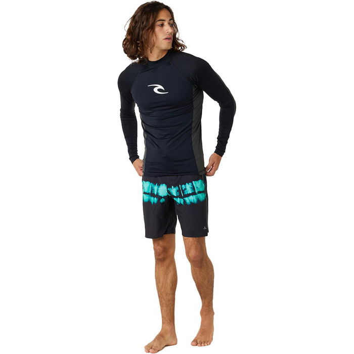 2024 Rip Curl Mens Waves UPF Performance Chaleco de manga larga 141MRV - Negro